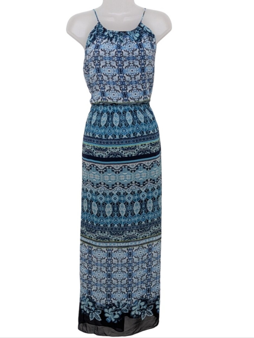 Enfocus Studio | Blue Printed Spaghetti-Strap Maxi Dress | Bohemian | Vacation |